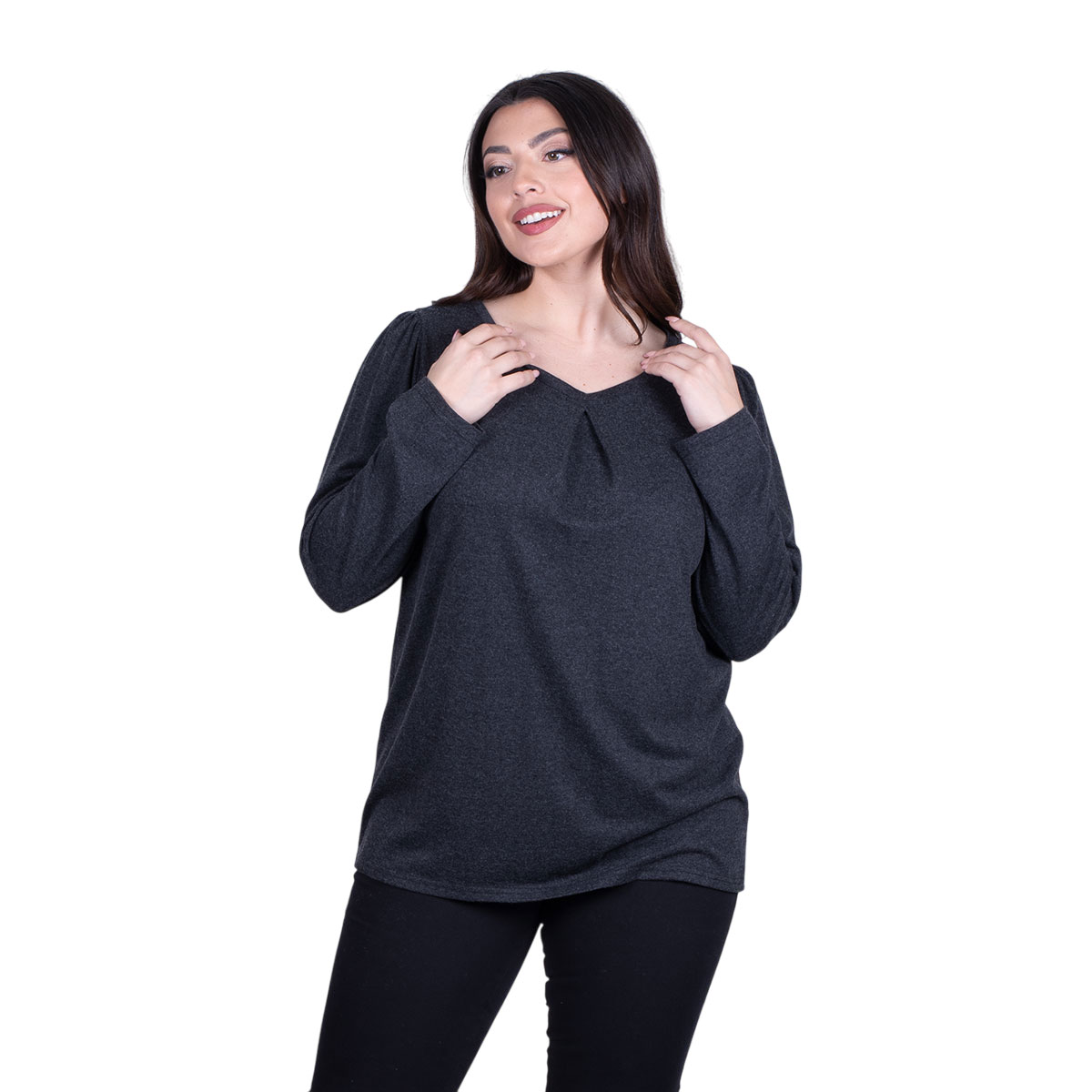 04132-GRna Gomore Μπλούζα Γκρι Σκούρο Γυναικεία Κλασική Με Πιέτα Καθημερινή - 04132-GR - Image 1