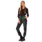 Platinum Παντελόνι Μωβ Με Πράσινα Κλαδιά Γυναικείο Cargo Ελαστικό Casual Με Λάστιχο - IT-15-GU