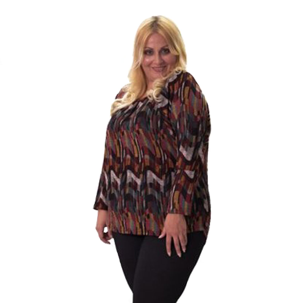 24978n Gomore Μπλούζα Γκρενά Με Πολύχρωμο Σχέδιο Γυναικεία Ασύμμετρη Αll Day XXL- 24978 - Image 1