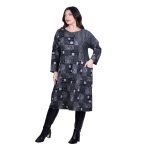 Platinum Φόρεμα Μαύρο - Γκρι Γυναικείο Μidi Με Γεωμετρικά All Day Free Size - FS-39194