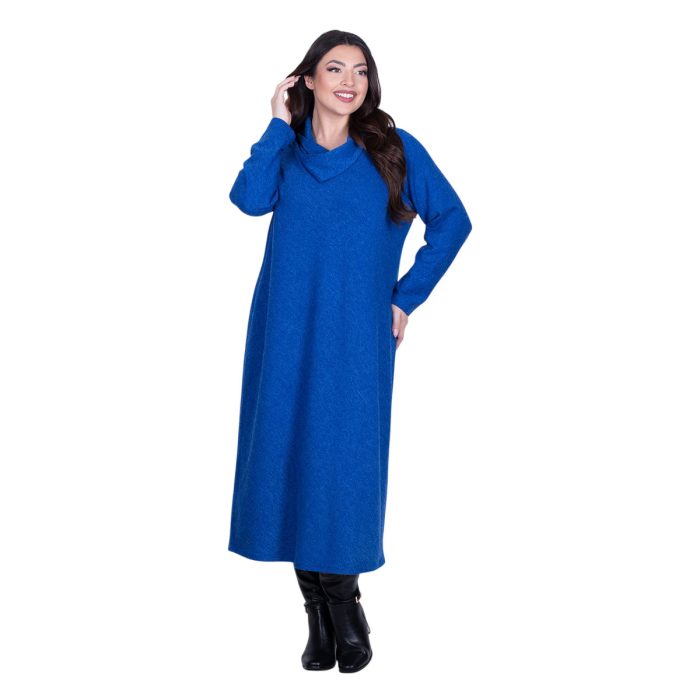 Gomore Φόρεμα Μπλε Ρουά Γυναικείο Με Γιακά Μidi Άνετο Εβαζέ Καθημερινό - 36760-BLB - Image 3