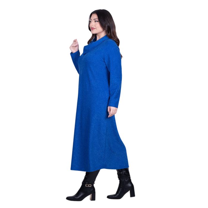 Gomore Φόρεμα Μπλε Ρουά Γυναικείο Με Γιακά Μidi Άνετο Εβαζέ Καθημερινό - 36760-BLB - Image 4