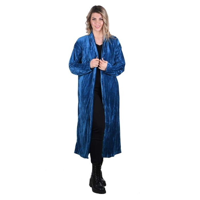 Platinum Παλτό Μπλε Ρουά Γυναικείο Βελουτέ Double Face Casual All Day Free Size - IT-68-GU - Image 6