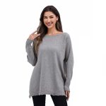 Platinum Μπλούζα Γκρι Γυναικεία Μακριά Πλεκτή Με Κρόσσια Αll Day Free Size - 031-42-G