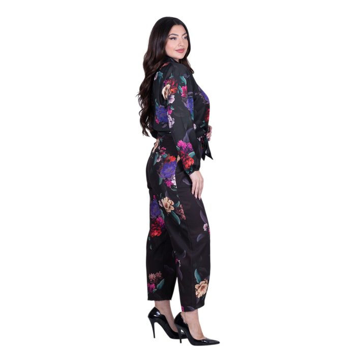 Platinum Πουκάμισο Μαύρο Με Πολύχρωμα Floral Γυναικείο Mακρυμάνικο Δετό All Day Free Size - 172-GU - Image 3