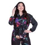 Platinum Πουκάμισο Μαύρο Με Πολύχρωμα Floral Γυναικείο Mακρυμάνικο Δετό All Day Free Size - 172-GU