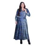 Platinum Φόρεμα Μπλε Με Κίτρινα Σχέδια Γυναικείο Μακρύ Με Κουμπιά All Day Free Size - 191-GU