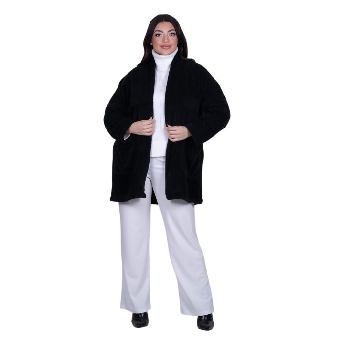 Platinum Ζακέτα Μαύρη Γυναικεία Χοντρή Κλασική Μακριά Casual Αll Day Free Size - 2878-BC - Image 6