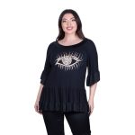 Fairyland Μπλούζα Μαύρη Γυναικεία Ζωγραφιστή Με Βολάν ''Μάτι'' Free Size - FM-2249-BC - Image 2