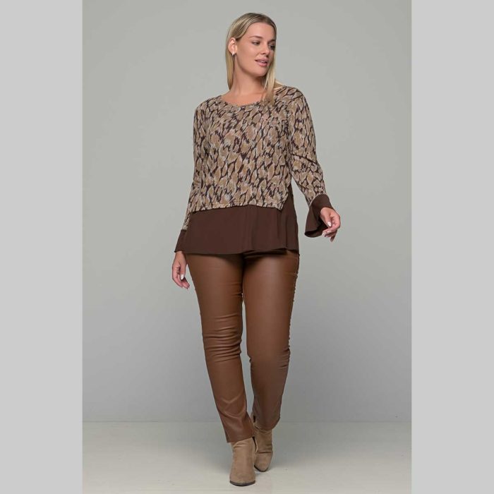 Gomore Μπλούζα Καφέ Με Γήινα Σχέδια Γυναικεία Άνετη Καθημερνή - GM-24966-BR - Image 3