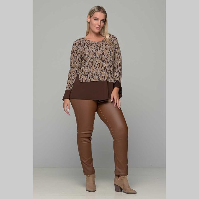 Gomore Μπλούζα Καφέ Με Γήινα Σχέδια Γυναικεία Άνετη Καθημερνή - GM-24966-BR - Image 4