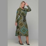 Gomore Φόρεμα Πράσινο Με Boho Σχέδιο Γυναικείο Ξεχειλωτό Γιακά Μidi All Day - GM-36761