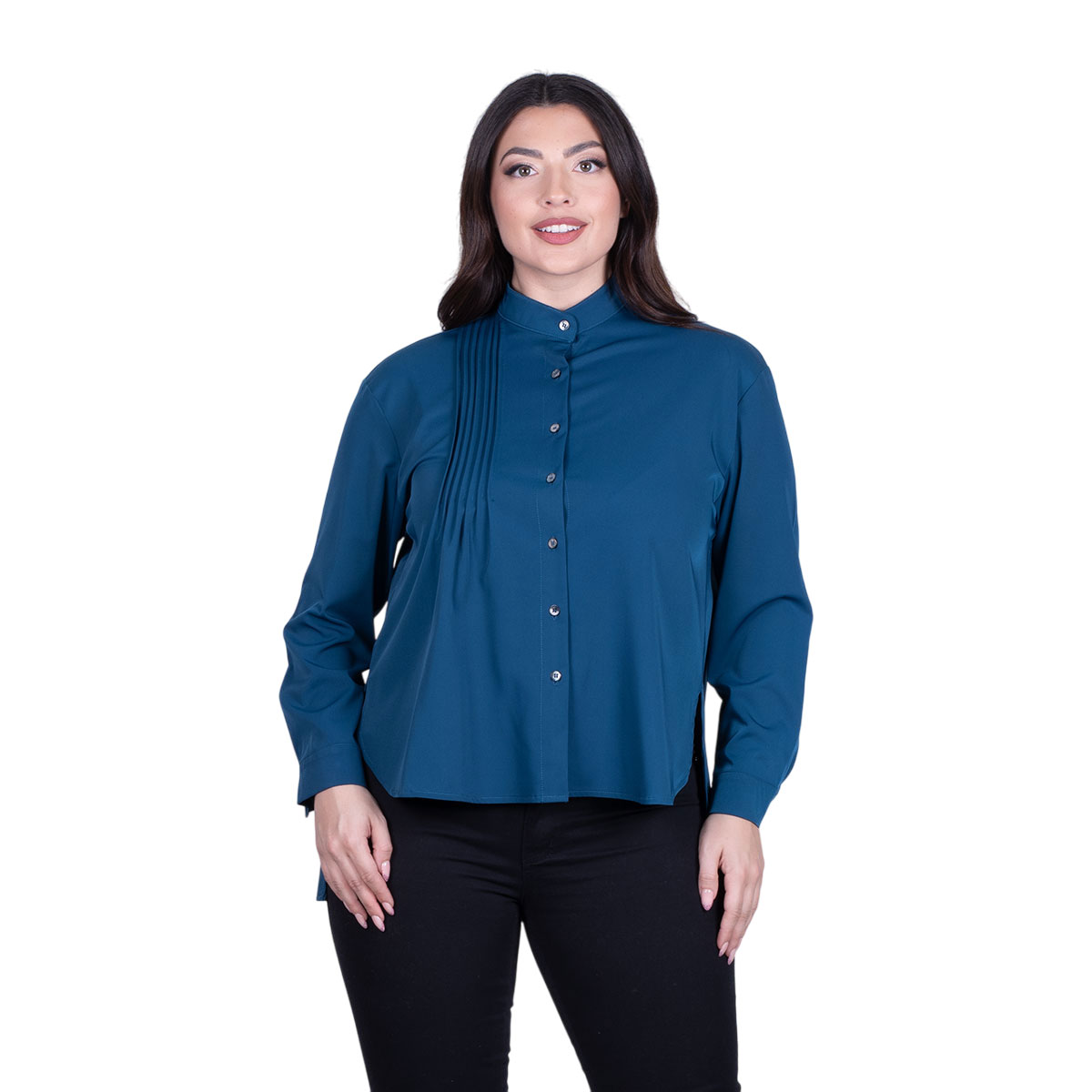IT-1068-ΜXLna Platinum Γυναικείο Μπλε Πουκάμισο Mακρυμάνικο Ασύμμετρο All Day Free Size - IT-1068-ΜXL - Image 1