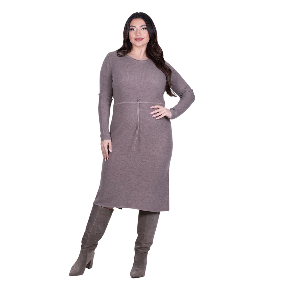 IT-8027-MG Platinum Φόρεμα Μόκα Γυναικείο Midi Casual Πλεκτό All Day Free Size - IT-8027-MG - Image 1