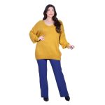 Platinum Μπλούζα Ώχρα Γυναικεία Πλεκτή Με Ντεκολτέ Casual All Day Free Size - Q-3004 - Image 5