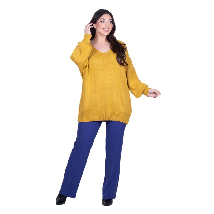 Platinum Μπλούζα Ώχρα Γυναικεία Πλεκτή Με Ντεκολτέ Casual All Day Free Size - Q-3004 - Image 8