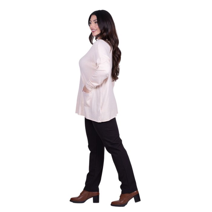 Platinum Γυναικεία Ροζ Nude Μπλούζα Πλεκτή Με Τσέπες Αll Day Free Size - ΙΤ-20205-PNK - Image 3