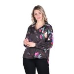 Platinum Πουκάμισα - Μπλούζα Μαύρη Με Χρωματιστά Floral Γυναικεία Mακρυμάνικη All Day Free Size - 187-GU