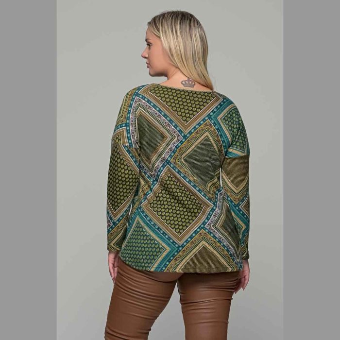 Gomore Μπλούζα Πράσινη Με Boho Σχέδιο Γυναικεία Και Ξεχειλωτό Γιακά All Day - 36115-GR - Image 3