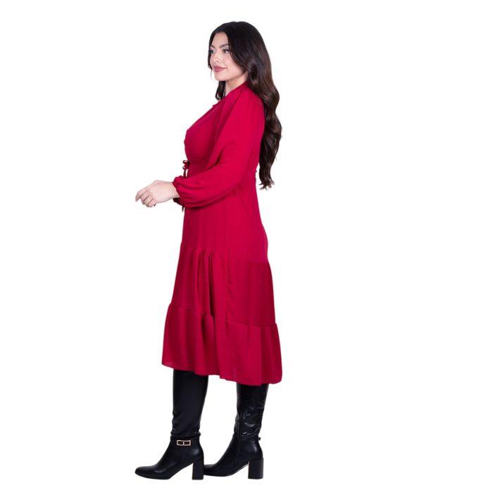 Platinum Φόρεμα Κόκκινο Γυναικείο Mε Κουμπιά Midi All Day Free Size - 96084-RD - Image 3