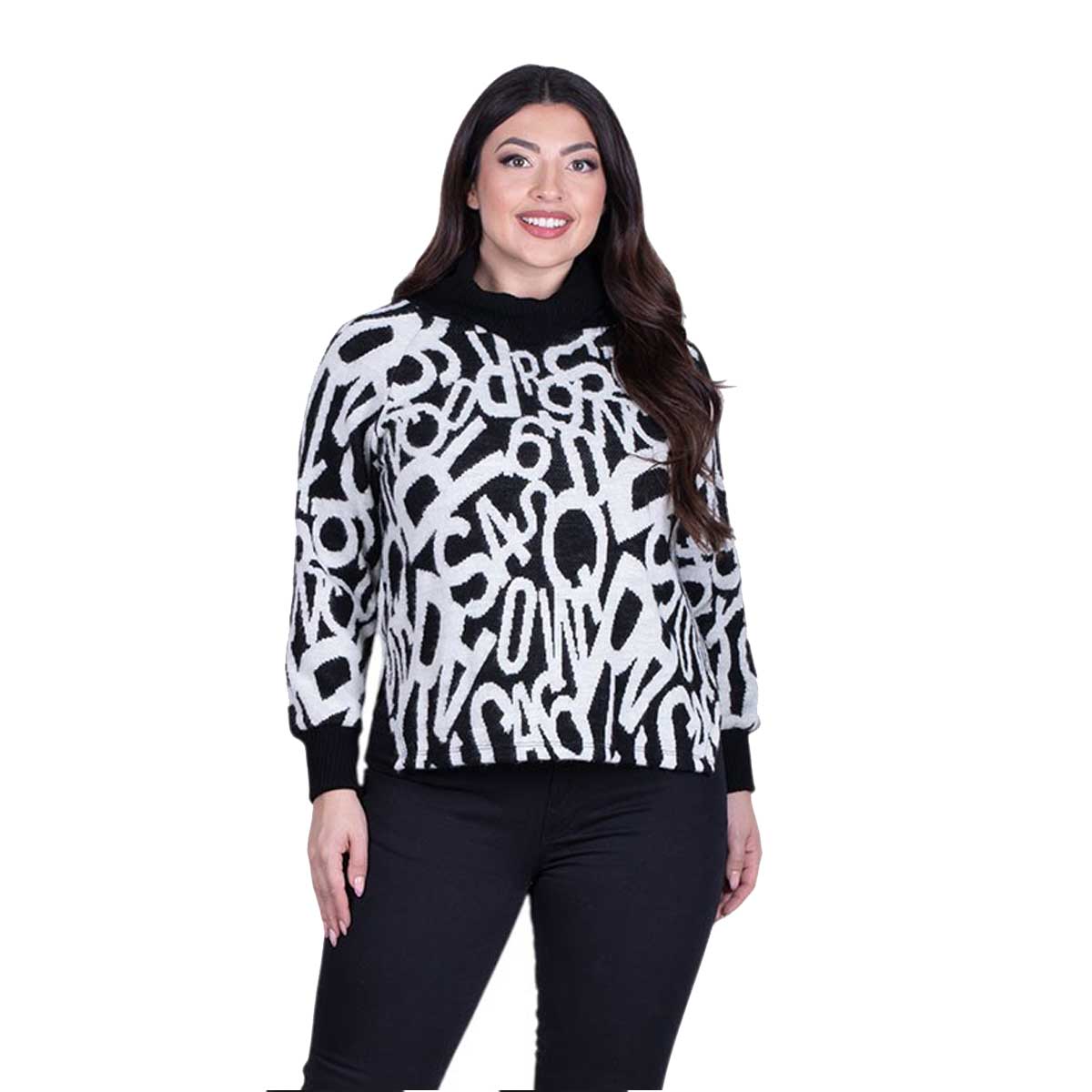 IT-1220-WBaq Platinum Μπλούζα Ασπρόμαυρη Γυναικεία Με Σχέδια Ζιβάγκο All Day Free Size - IT-1220-WB - Image 1