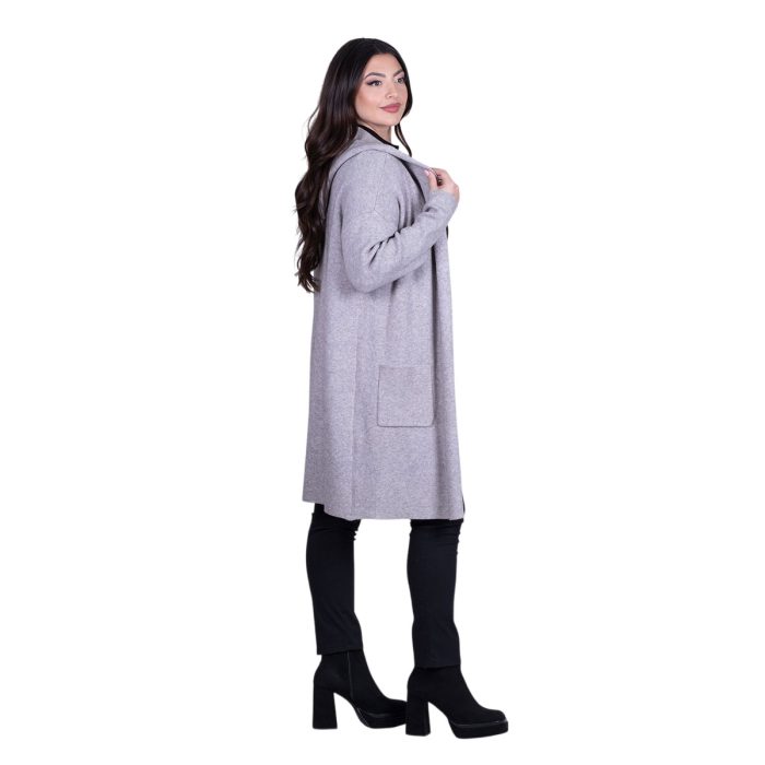 Platinum Ζακέτα Γκρι Γυναικεία Μακριά Casual Με Κουκούλα All Day Free Size - IT-1957-GR - Image 3