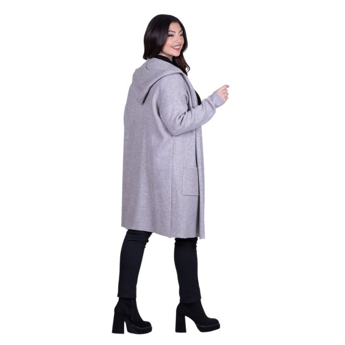 Platinum Ζακέτα Γκρι Γυναικεία Μακριά Casual Με Κουκούλα All Day Free Size - IT-1957-GR - Image 4