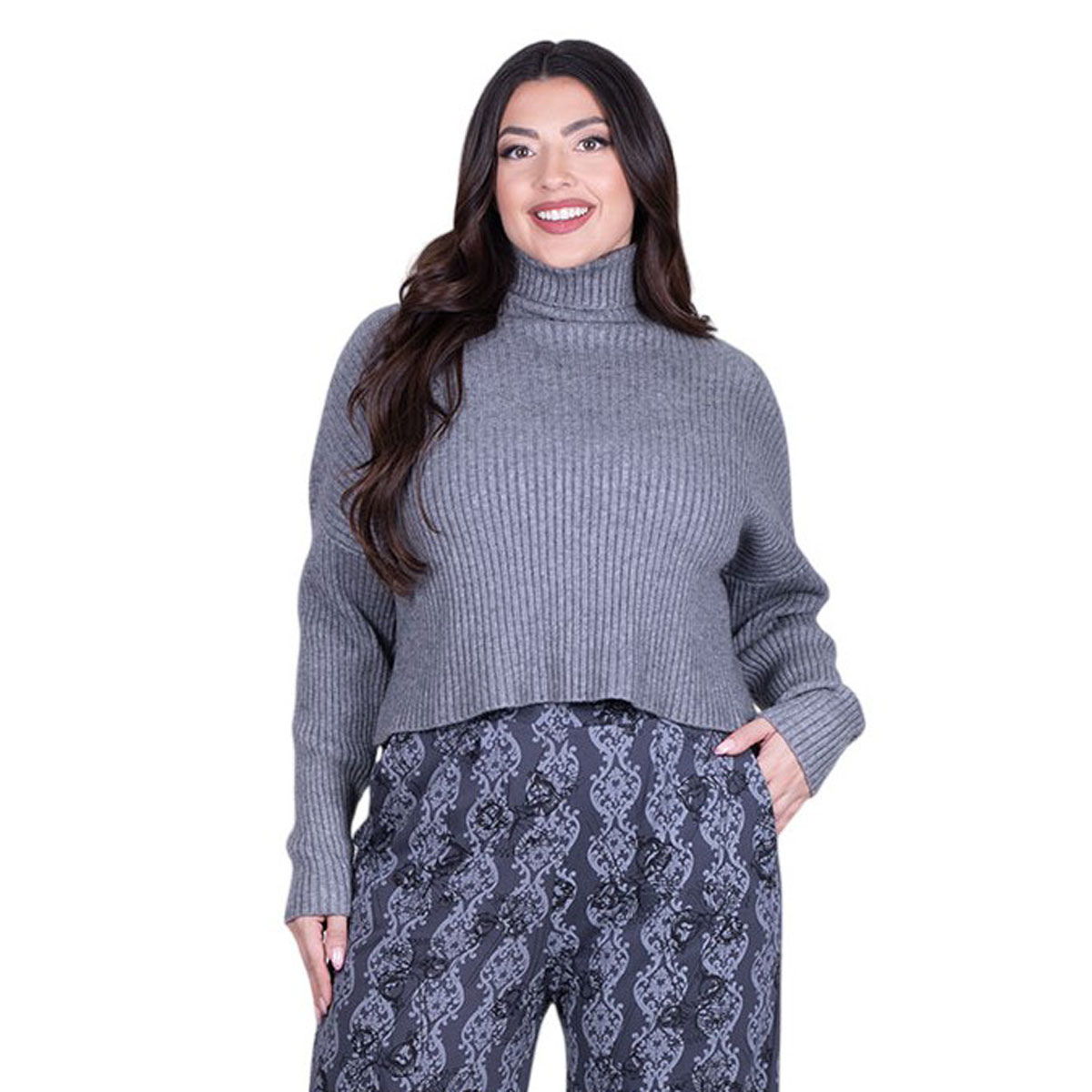 IT-20258-GRna Platinum Μπλούζα Γκρι Γυναικεία Με Ζιβάγκο Casual Φαρδιά Νεανική All Day - IT-20258-GR - Image 1