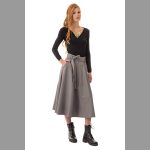 Platinum Φούστα Γκρι Γυναικεία Midi Klos Εβαζέ Με Ζώνη Καθημερινή - IT-383-A-42