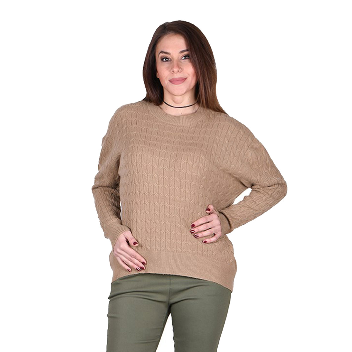 Platinum Μπλούζα Μπεζ Γυναικεία Πλεκτή Με Πλεξούδες Ασύμμετρη All Day - IT-73937-BZ