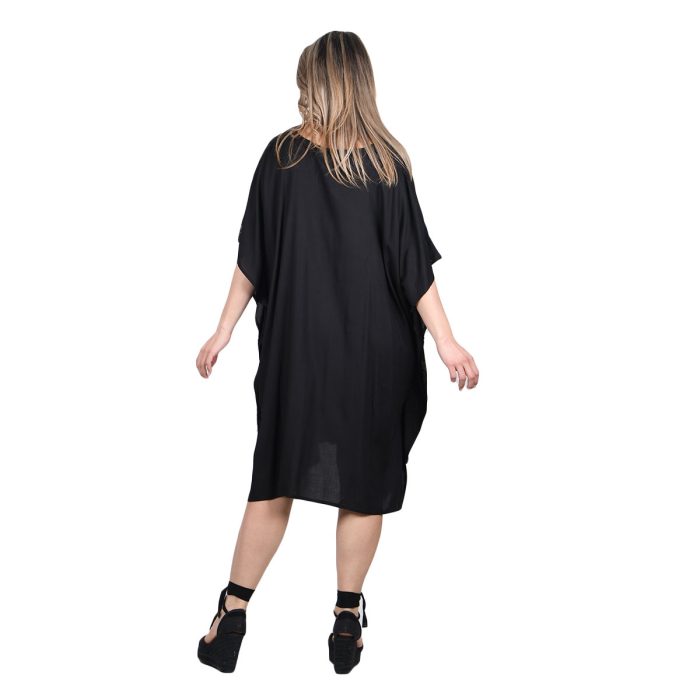 Platinum Καφτάνι Μαύρο Γυναικείο Με Χρυσά Αρχαιοελληνικά Ψάρια & Σύμβολα Free Size -124119-BC - Image 3