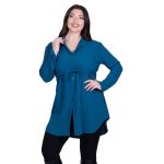 Platinum Πουκαμίσα Πετρολ Γυναικεία Σεμιζιέ Με Κουμπιά Και Ζώνη All Day Free Size -1363-RL