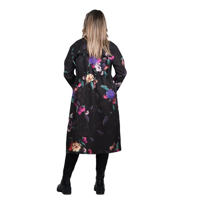 Platinum Καπαρτίνα Μαύρη Με Πολύχρωμα Floral Γυναικείο Midi Με Γιακά All Day Free Size - 156-GU - Image 8