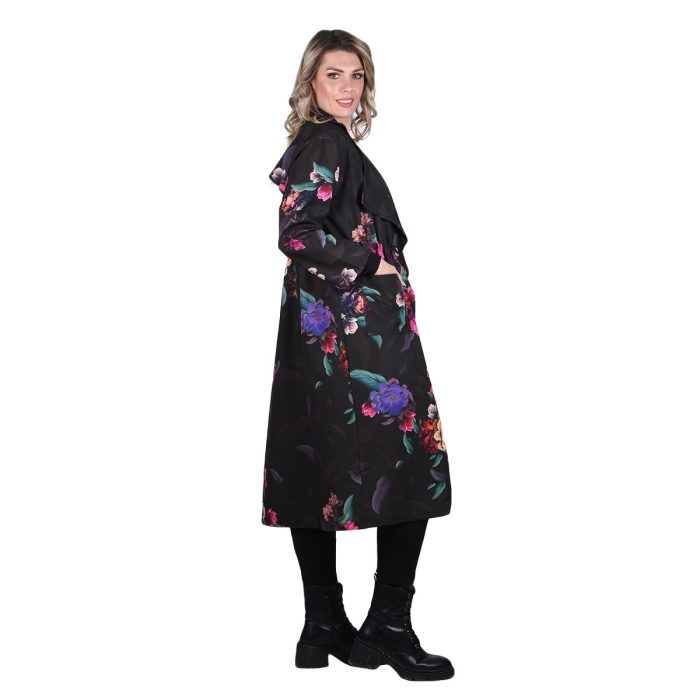 Platinum Καπαρτίνα Μαύρη Με Πολύχρωμα Floral Γυναικείο Midi Με Γιακά All Day Free Size - 156-GU - Image 7