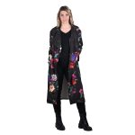 Platinum Καπαρτίνα Μαύρη Με Πολύχρωμα Floral Γυναικείο Midi Με Γιακά All Day Free Size - 156-GU