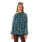 Platinum Μπλούζα Πετρολ Με Εκρού Λουλούδια Μακρυμάνικη Γυναικεία All Day Free Size - IT-182-GU