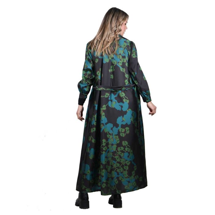 Platinum Φόρεμα Μαύρο Με Πράσινα Σχέδια Γυναικείο Μακρύ Με Κουμπιά All Day Free Size - 194-GU - Image 4