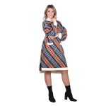 Platinum Φόρεμα Μπλέ - Κεραμιδί Γυναικείο Με Σχέδια Πλεκτό Boho Casual All Day Free Size - 228-42