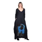 Platinum Φόρεμα Μαύρο Γυναικείο Απλικέ Maxi ''Ερωτευμένα Άλογα Patchwork'' All Day - 233-BC