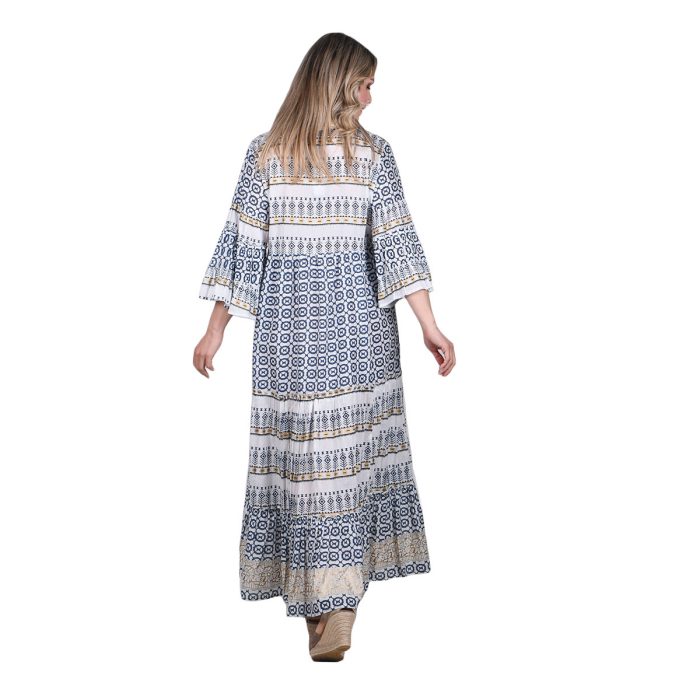 Gomore Φόρεμα Μπλε - Λευκό Σχέδια Γυναικείο Μακρύ Βαμβακερό All Day Free Size - 26747-BL - Image 4