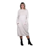 Platinum Φόρεμα Λευκό Γυναικείο Πλεκτό Midi Casual Με Φαδρύ Ξεχειλωτό Γιακά All Day Free Size - 3235-42-W - Image 2