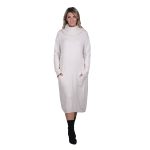 Platinum Φόρεμα Λευκό Γυναικείο Πλεκτό Midi Casual Με Φαδρύ Ξεχειλωτό Γιακά All Day Free Size - 3235-42-W