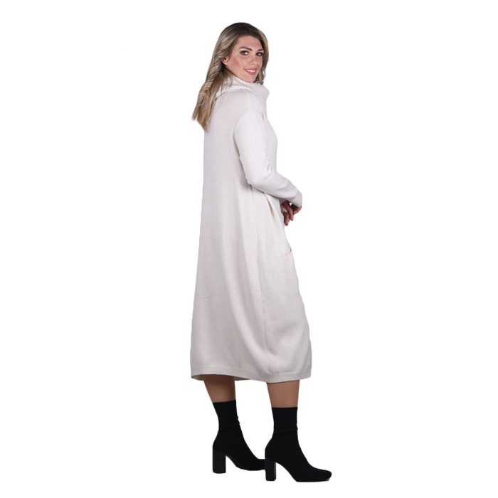 Platinum Φόρεμα Λευκό Γυναικείο Πλεκτό Midi Casual Με Φαδρύ Ξεχειλωτό Γιακά All Day Free Size - 3235-42-W - Image 4