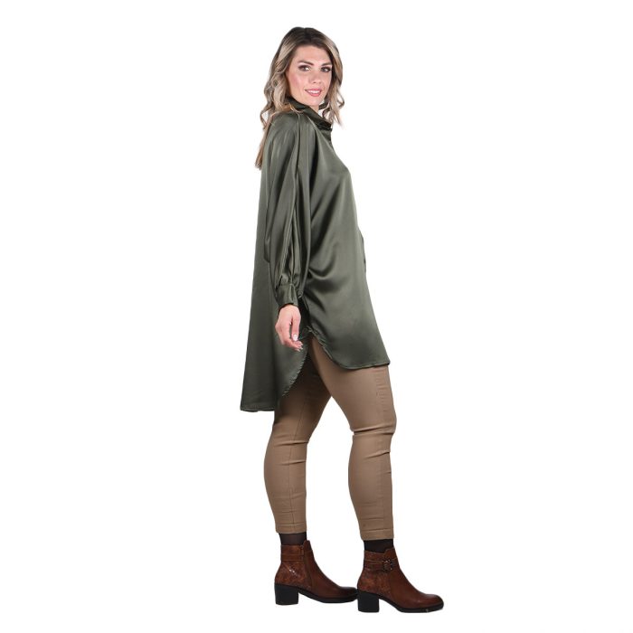 Platinum Πουκαμίσα Πράσινη Χακί Γυναικεία Σατινέ Μακριά All Day Free Size - 5042-42-GR - Image 3
