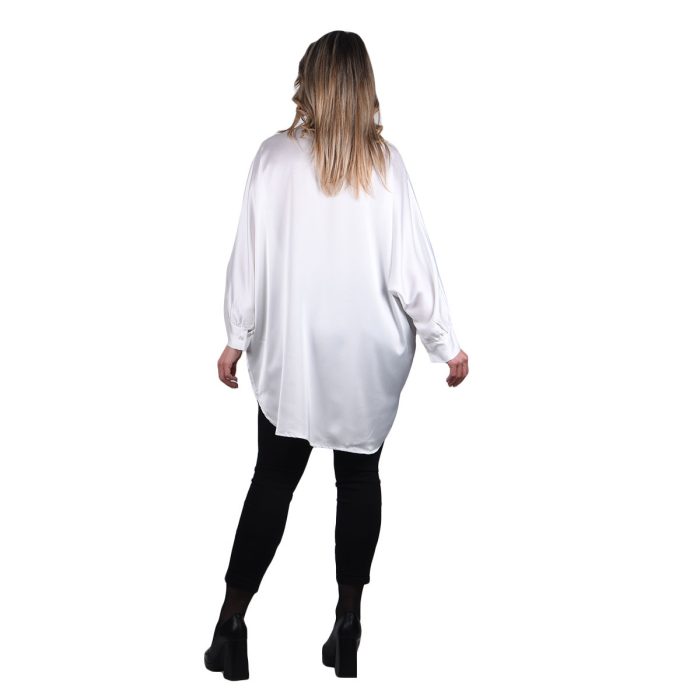 Platinum Πουκαμίσα Λευκή Γυναικεία Mακρυμάνικη Μακριά Σατινέ All Day Free Size - 5042-42-W - Image 3