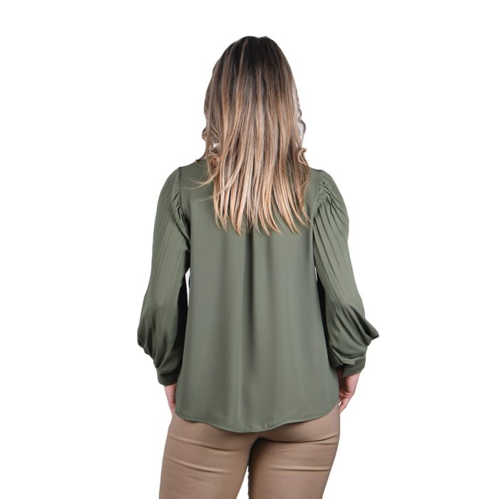 Platinum Πουκάμισο Χακί Γυναικείο Mακρυμάνικο Με Πλισέ Μανίκια All Day Free Size - 5160-HA - Image 3