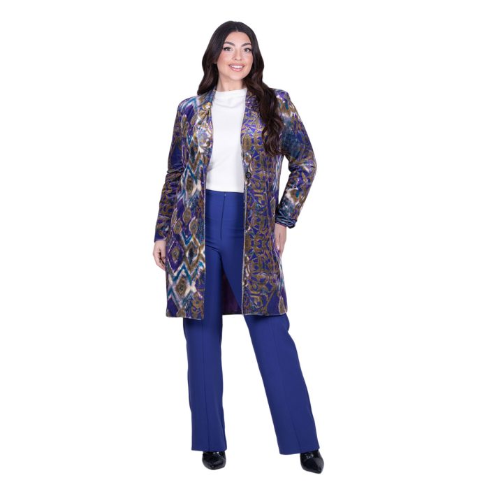 Platinum Ημίπαλτο Μωβ Με Πολύχρωμα Γήινα Σχέδια Γυναικείο Καθημερινό Free Size - 64-GU-V - Image 3