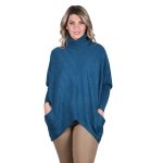 Platinum Πουλόβερ - Πόντσο Πετρολ Με Ζιβάγκο Γυναικείο Casual Φαρδύ All Day Free Size - 8215-RL
