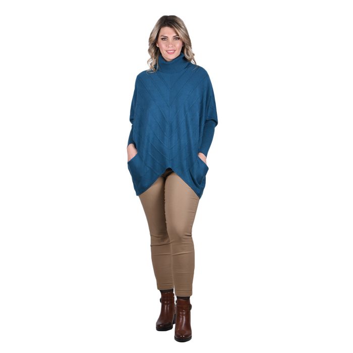 Platinum Πουλόβερ - Πόντσο Πετρολ Με Ζιβάγκο Γυναικείο Casual Φαρδύ All Day Free Size - 8215-RL - Image 3