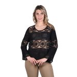 Platinum Μπλούζα Μαύρη Γυναικεία Πλεκτή Μακρυμάνικη Κιπούρ Με Σχέδιο - 823-14-AJ
